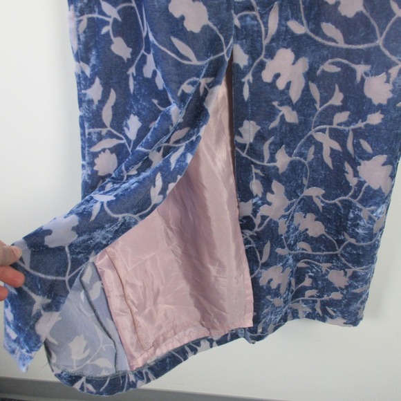 Tailor B. Moss Maxi Dress M Blue Floral Rayon VTG Slit Burnout Velour y2k 256 - Picture 10 of 16